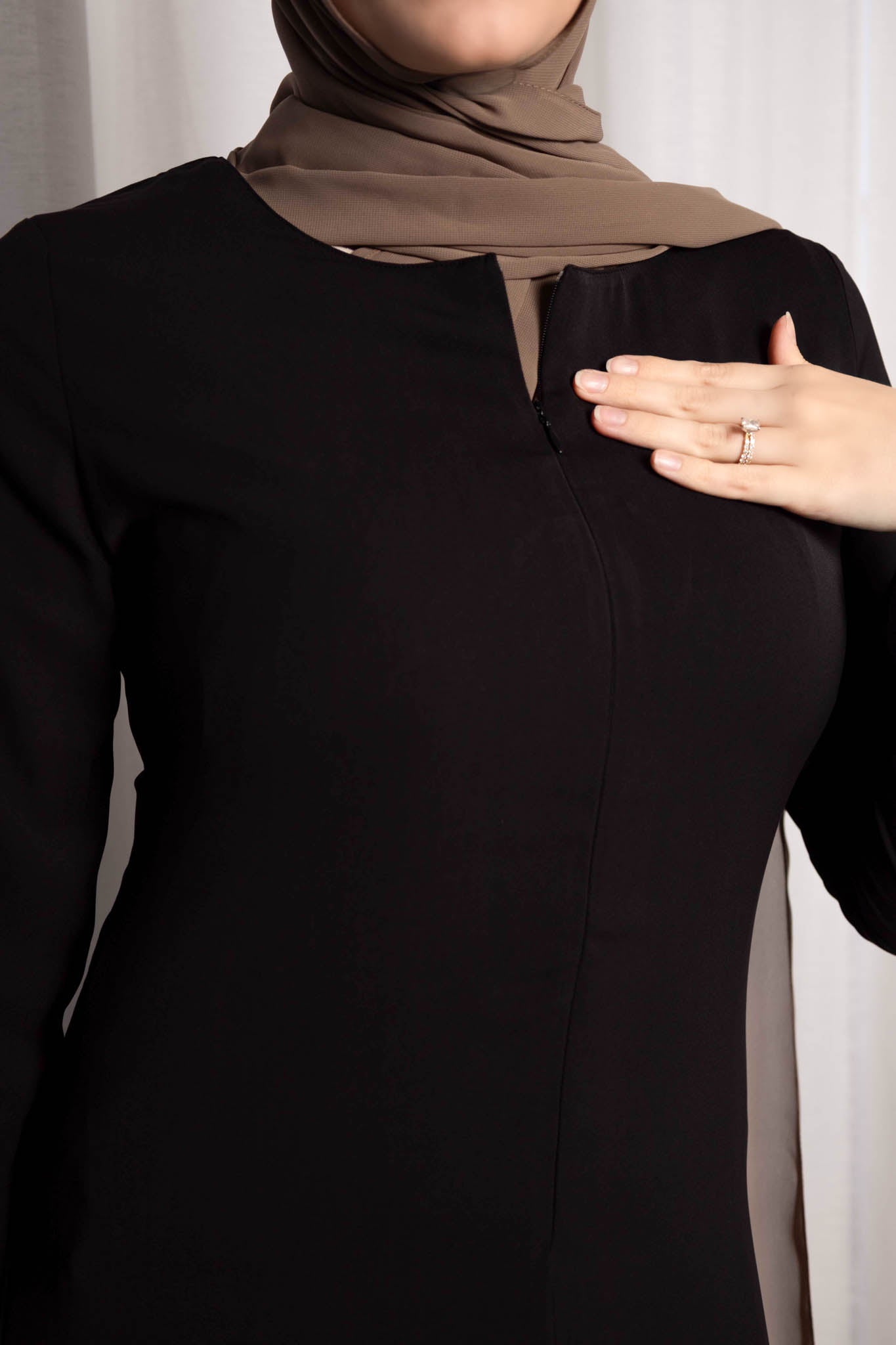 Plain Zippered Front A line Abaya