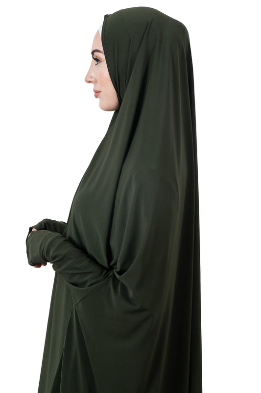 Long Sleeved Jelbab in Dark Khaki Green