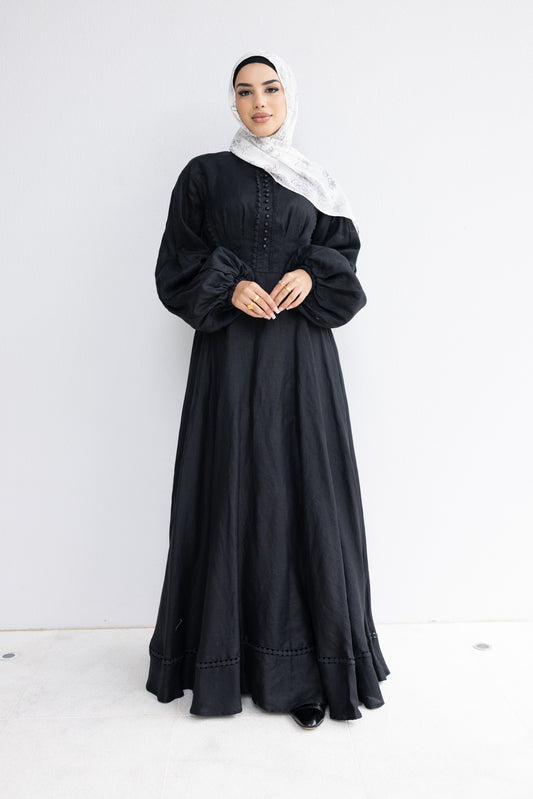 Linen Trim Aline Dress (W19) - Limited sizing