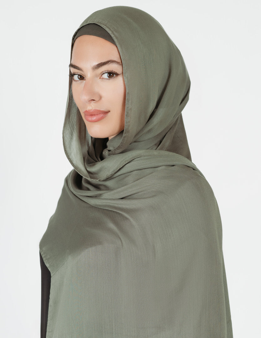 Herringbone Bamboo Hijab in  Green Sage