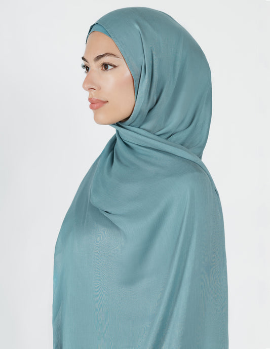 Herringbone Bamboo Hijab in Aqua Blue