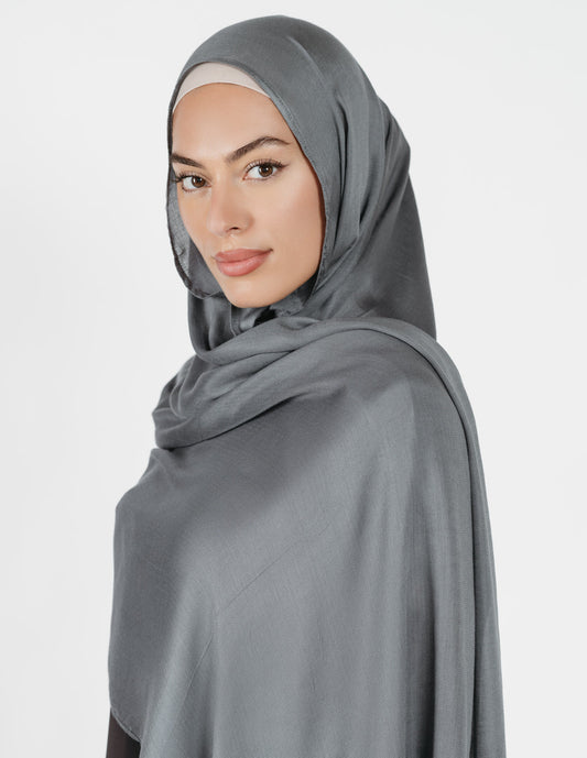 Herringbone Bamboo Hijab in Steel Grey