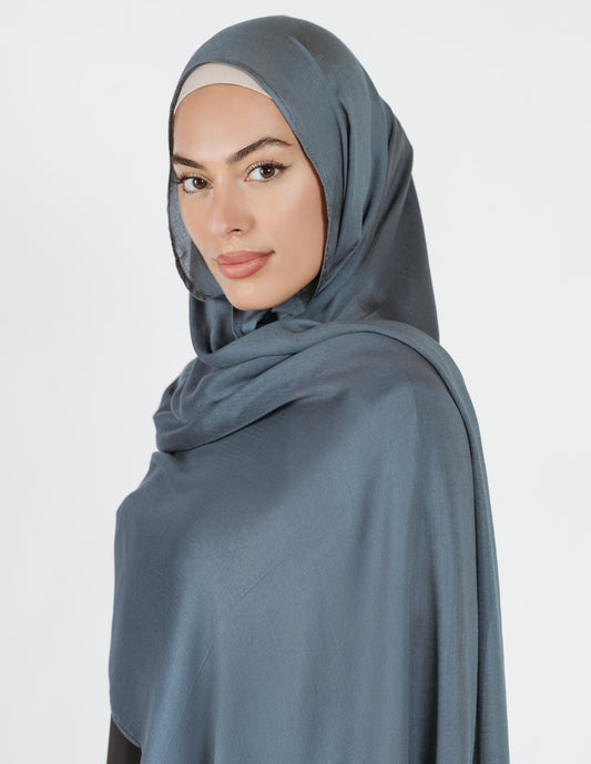 Herringbone Bamboo Hijab in Steel Blue