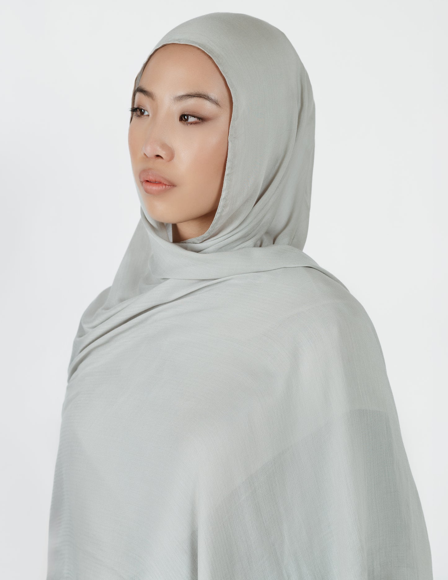 Herringbone Bamboo Hijab in Light Grey