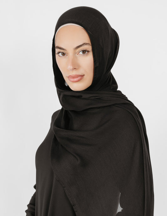 Herringbone Bamboo Hijab in Black