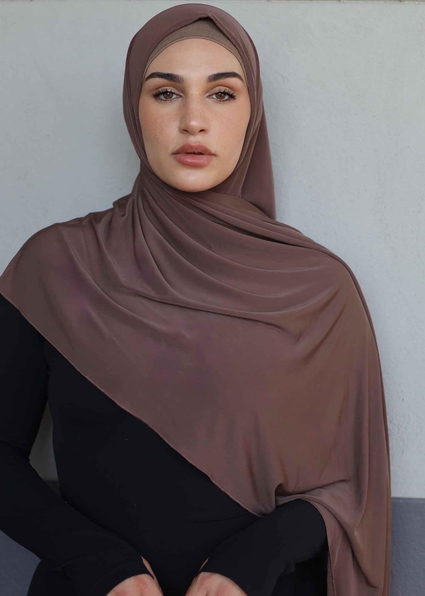 One Piece Jersey Wrap Scarf in Dark Mocha (JS-42)