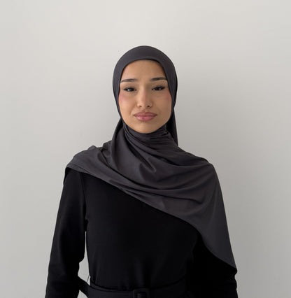 Premium Liquid Jersey Hijabs in Charcoal Grey