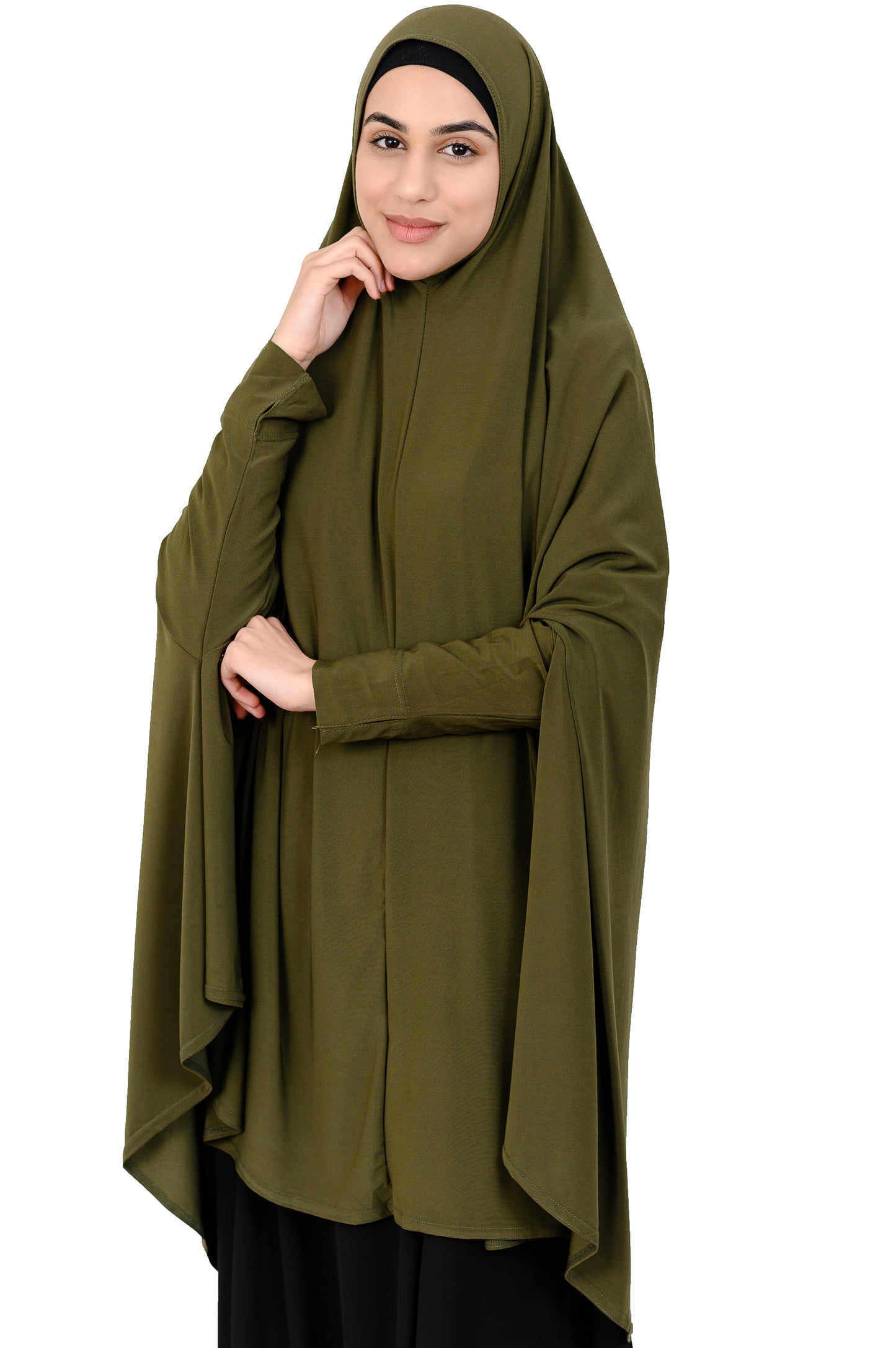 Standard Length Sleeved Jelbab in Dark Khaki - Behind The Veil