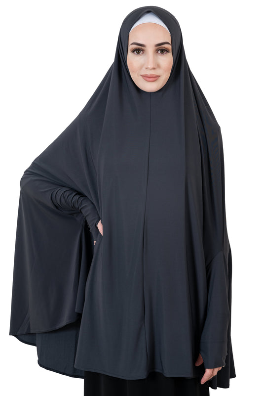 Standard Length Sleeved Jelbab in Charcoal - Behind The Veil